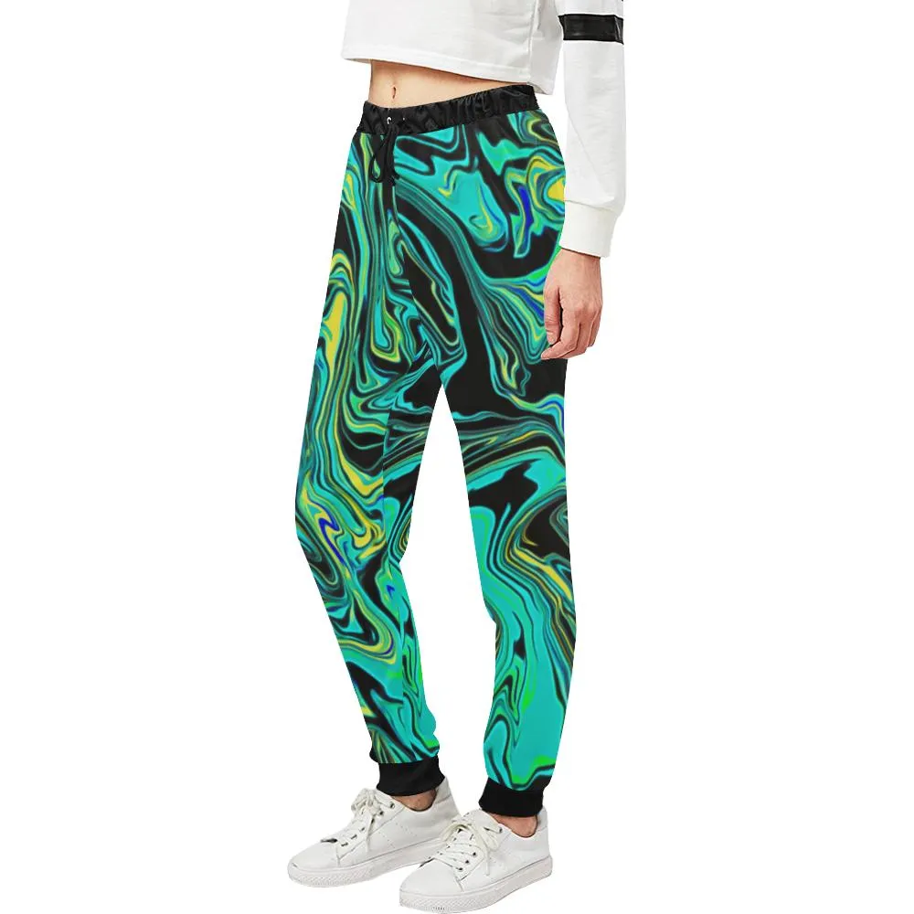 Teal Oil Spill Women's All Over Print Rave Jogger Sweatpants