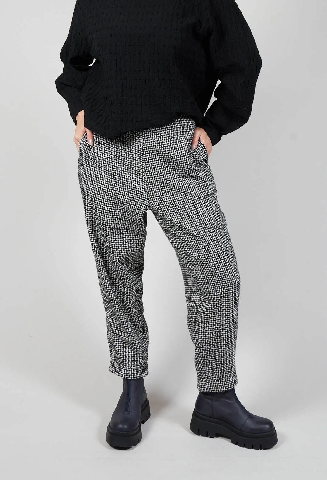 Turn Up Trousers in Black and White Hounds Tooth