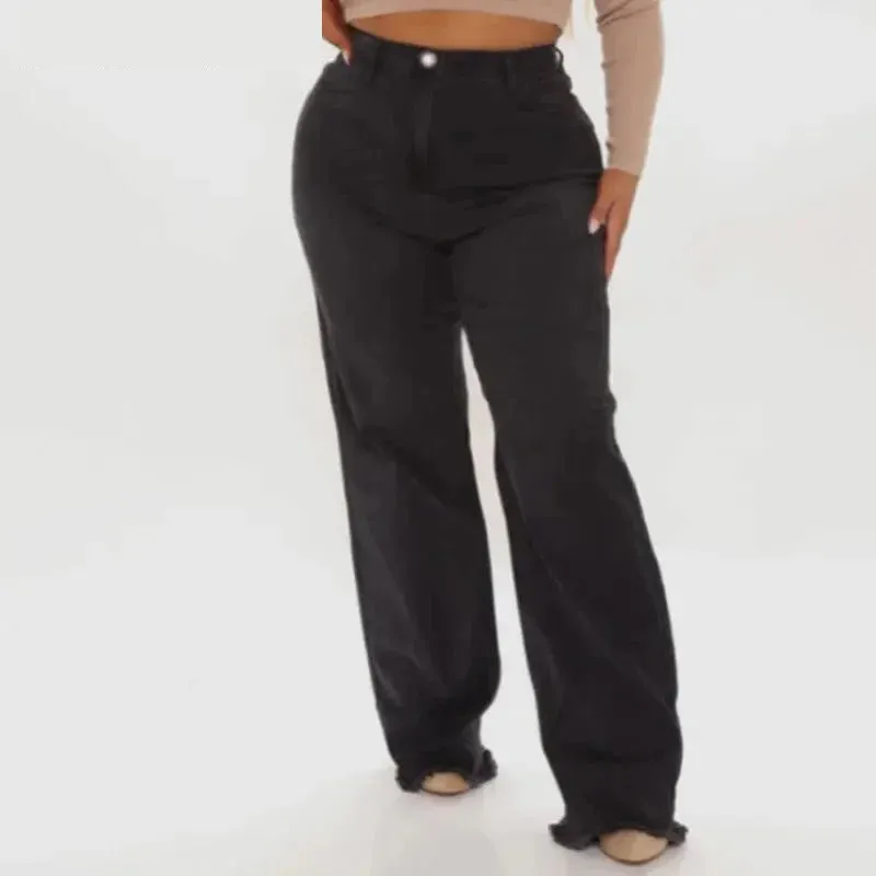 Women's Black Denim Military Style Full Length Wide Leg Trousers