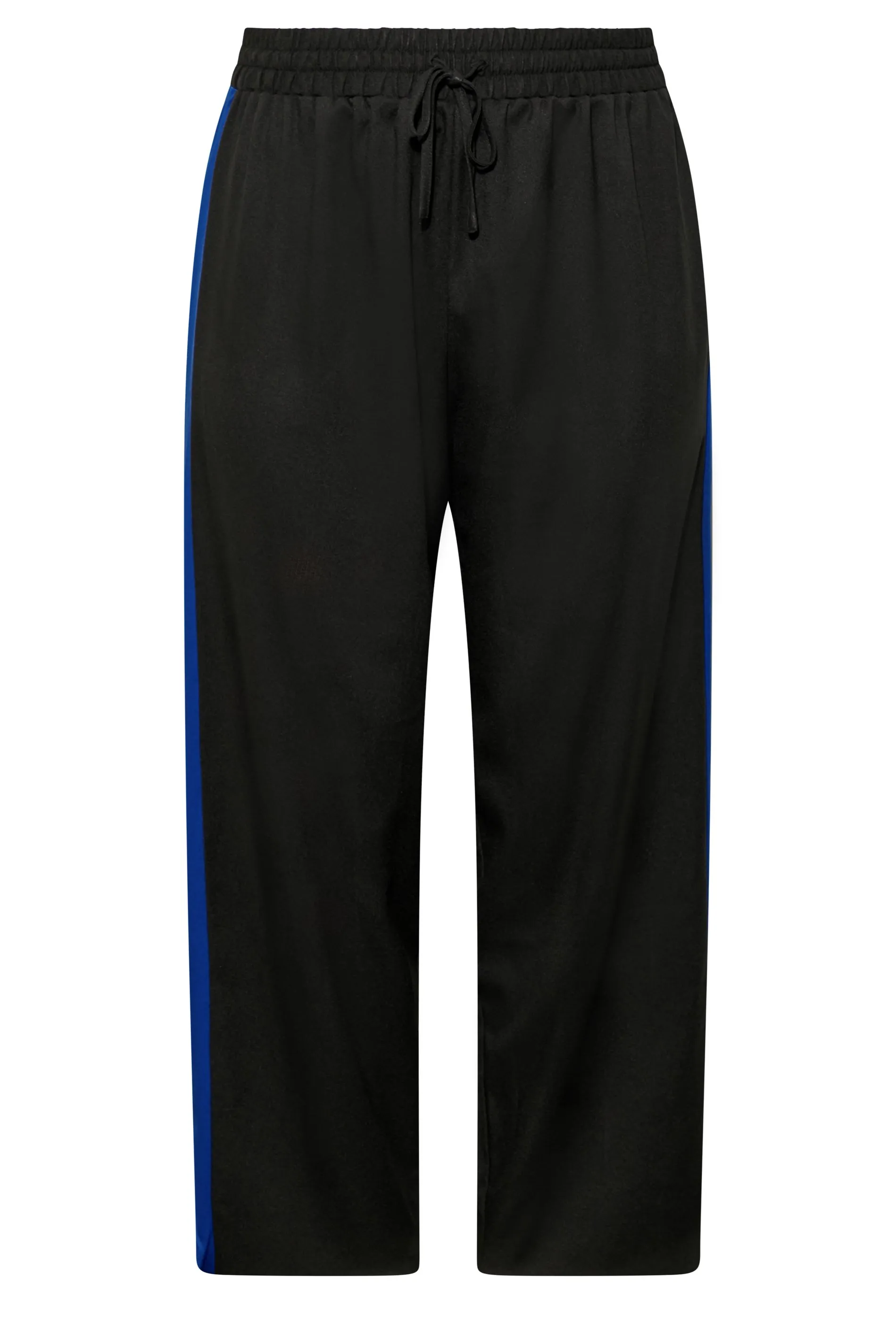 YOURS Curve Black & Blue Contrast Stripe Wide Leg Trousers