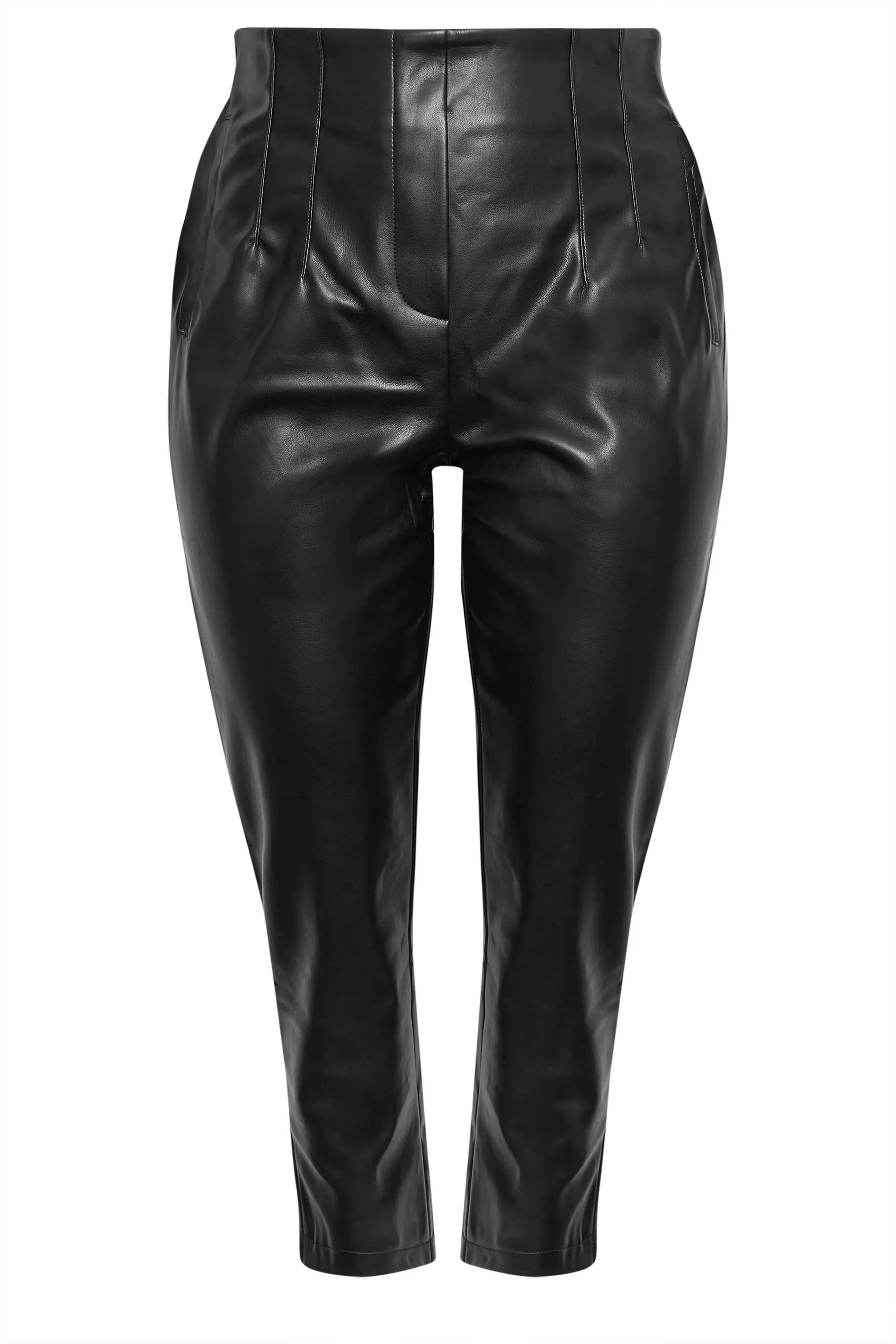 YOURS Curve Black Coated Darted Waist Tapered Trousers