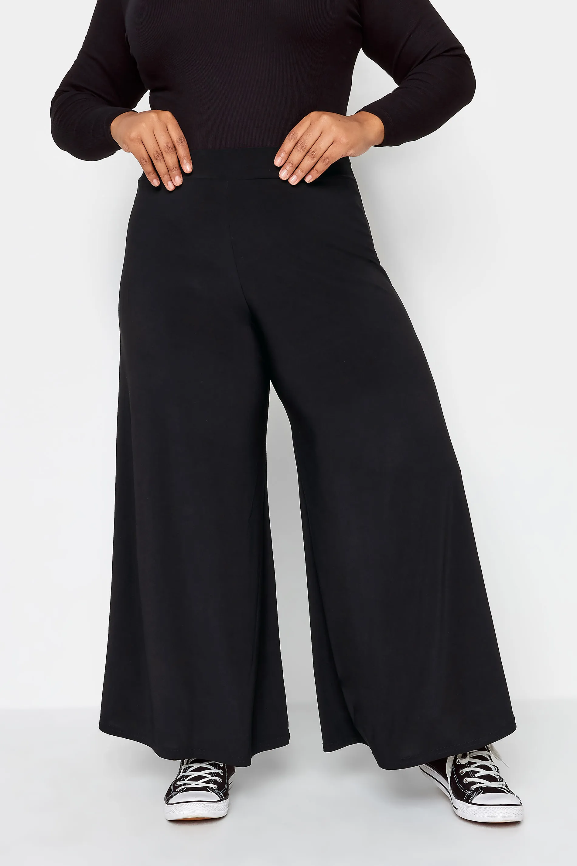 YOURS Curve Black Super Wide Leg Stretch Palazzo Trousers