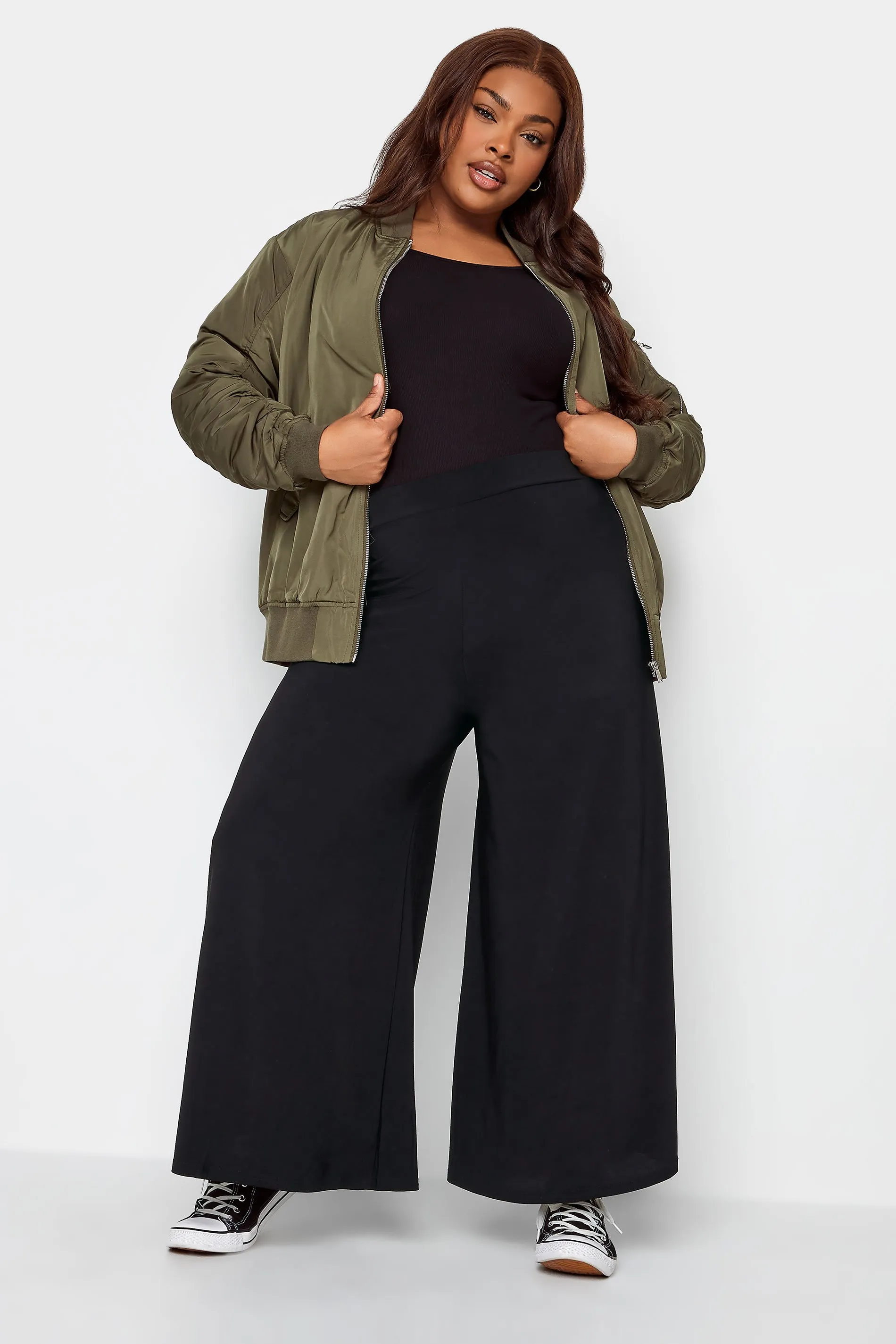 YOURS Curve Black Super Wide Leg Stretch Palazzo Trousers