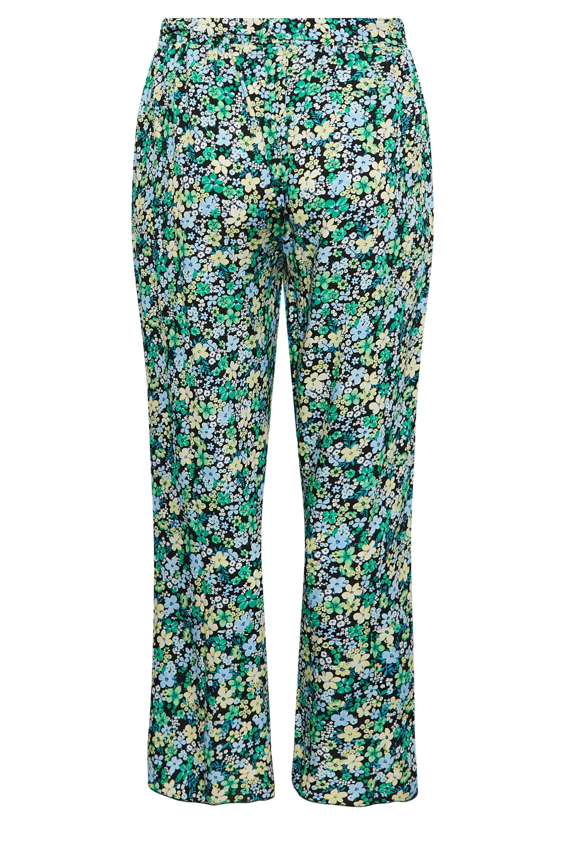 YOURS Curve Green Floral Print Frill Wide Leg Trousers