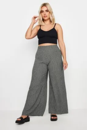 YOURS Curve Grey Stripe Print Textured Wide Leg Trousers