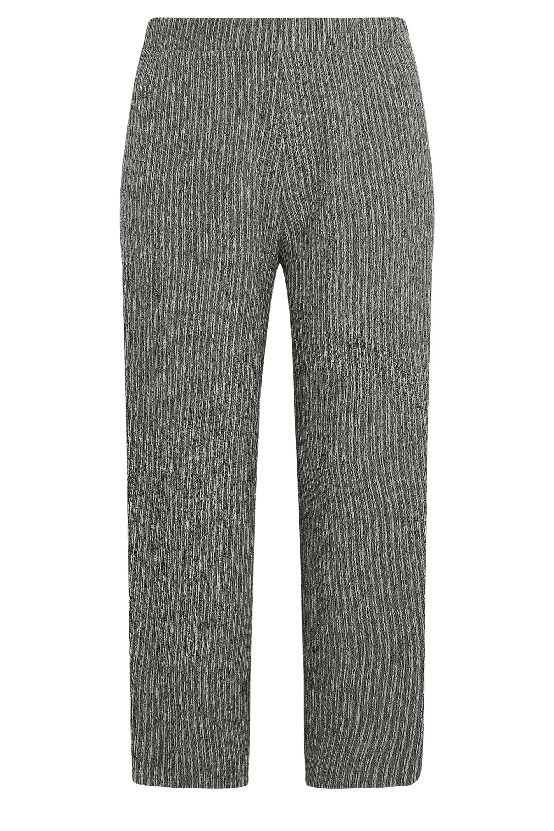 YOURS Curve Grey Stripe Print Textured Wide Leg Trousers