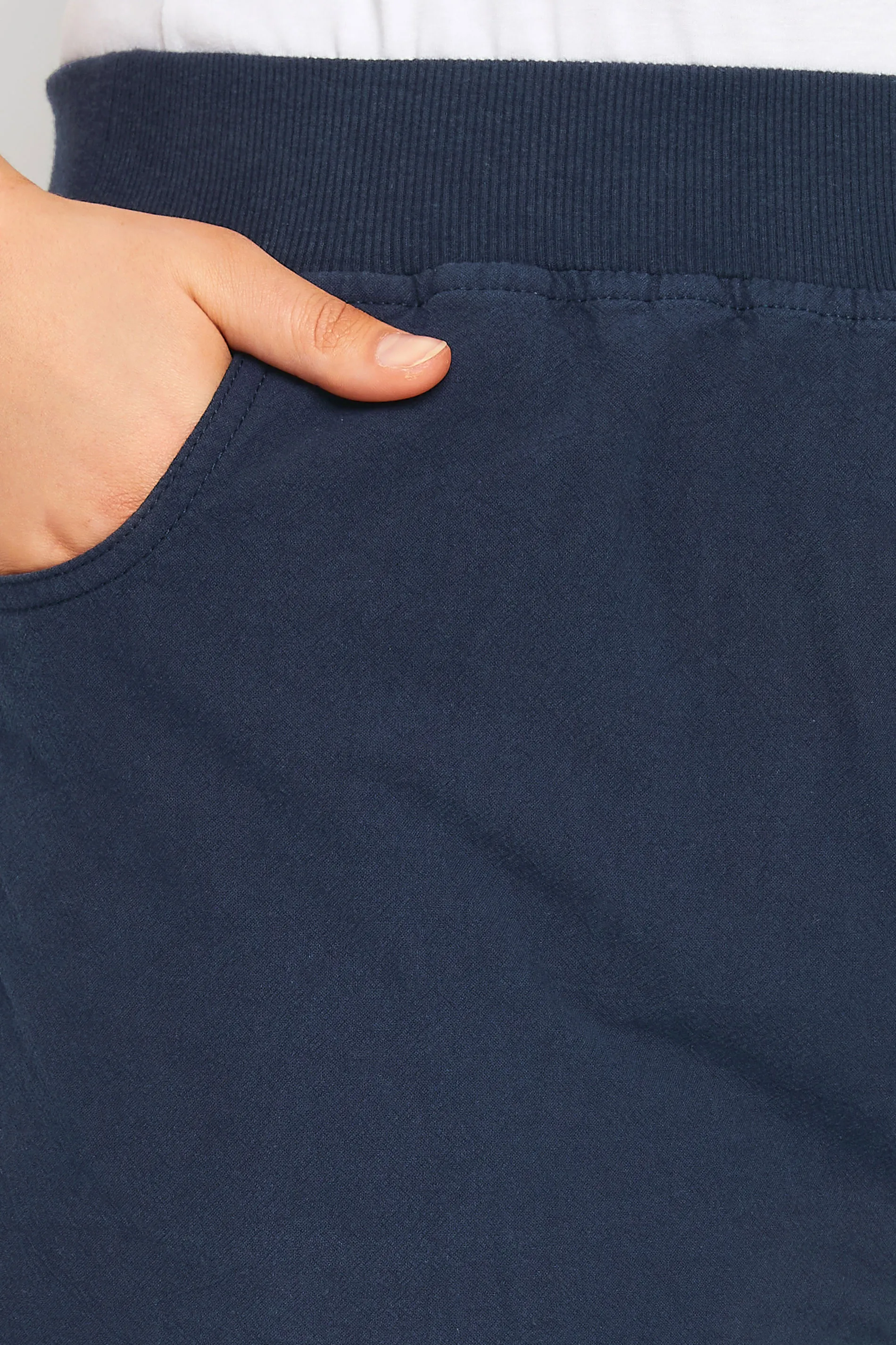 YOURS Curve Navy Blue Elasticated Cool Cotton Cropped Trousers