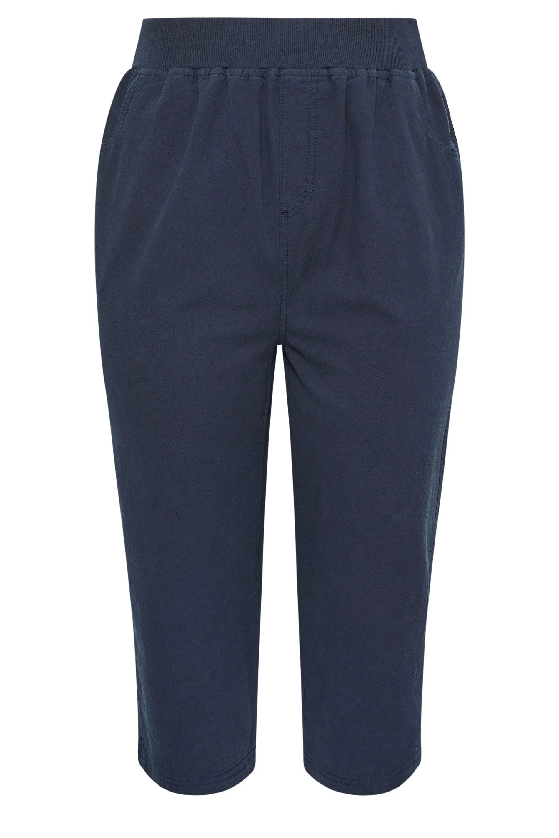 YOURS Curve Navy Blue Elasticated Cool Cotton Cropped Trousers