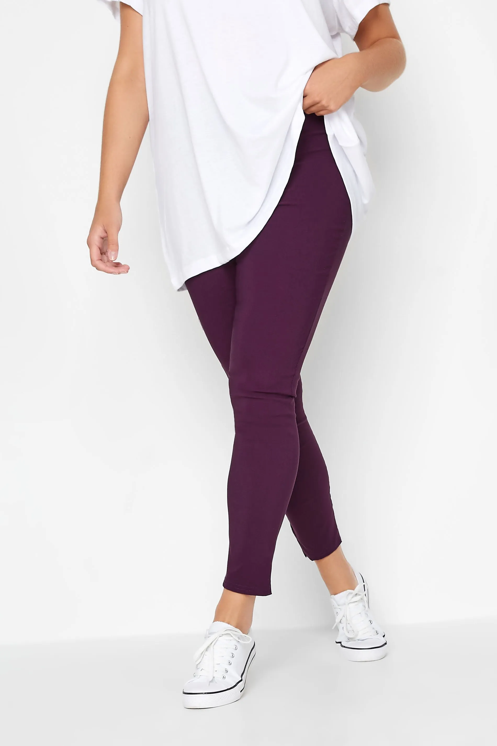 YOURS Curve Purple Stretch Bengaline Slim Leg Trousers