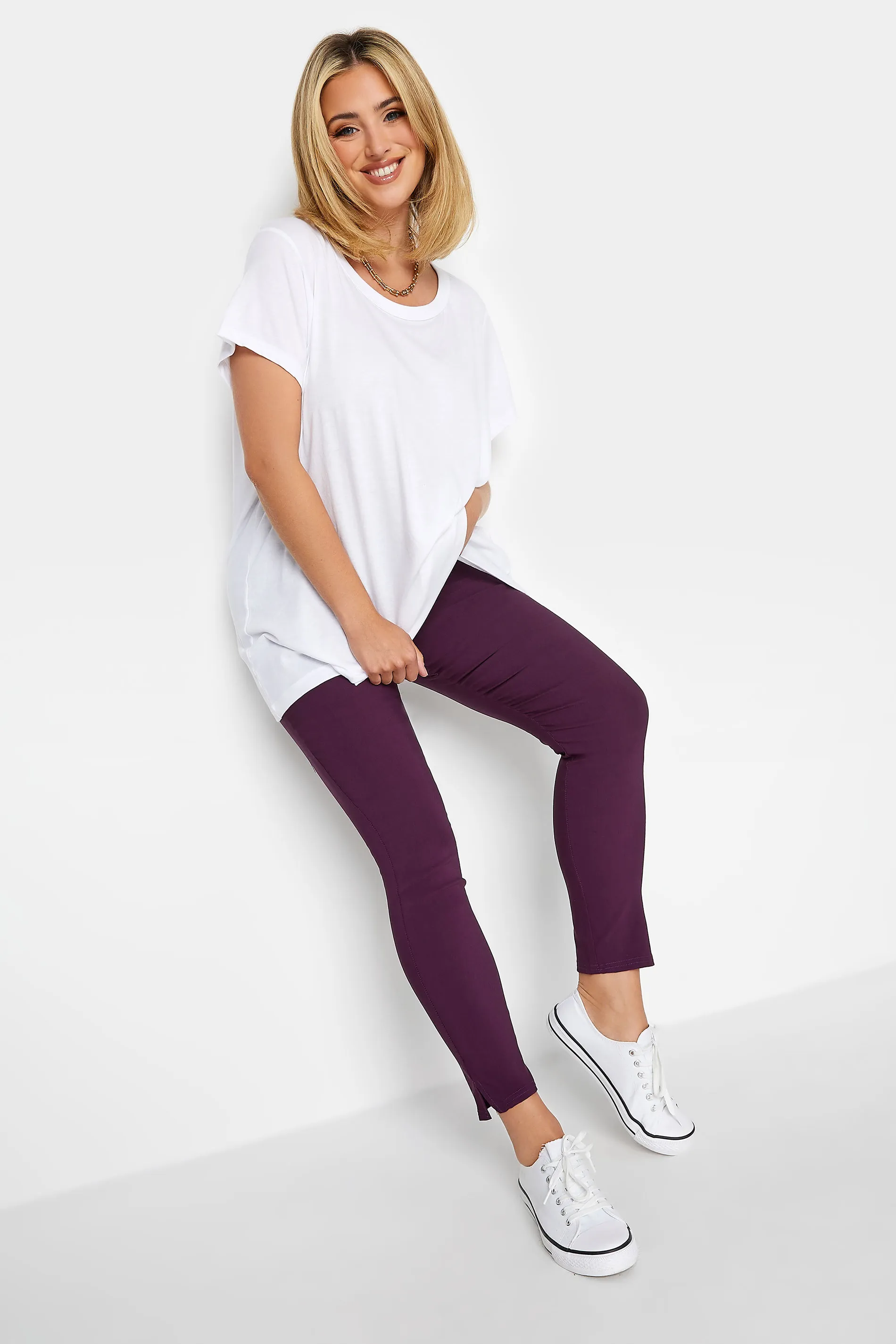 YOURS Curve Purple Stretch Bengaline Slim Leg Trousers