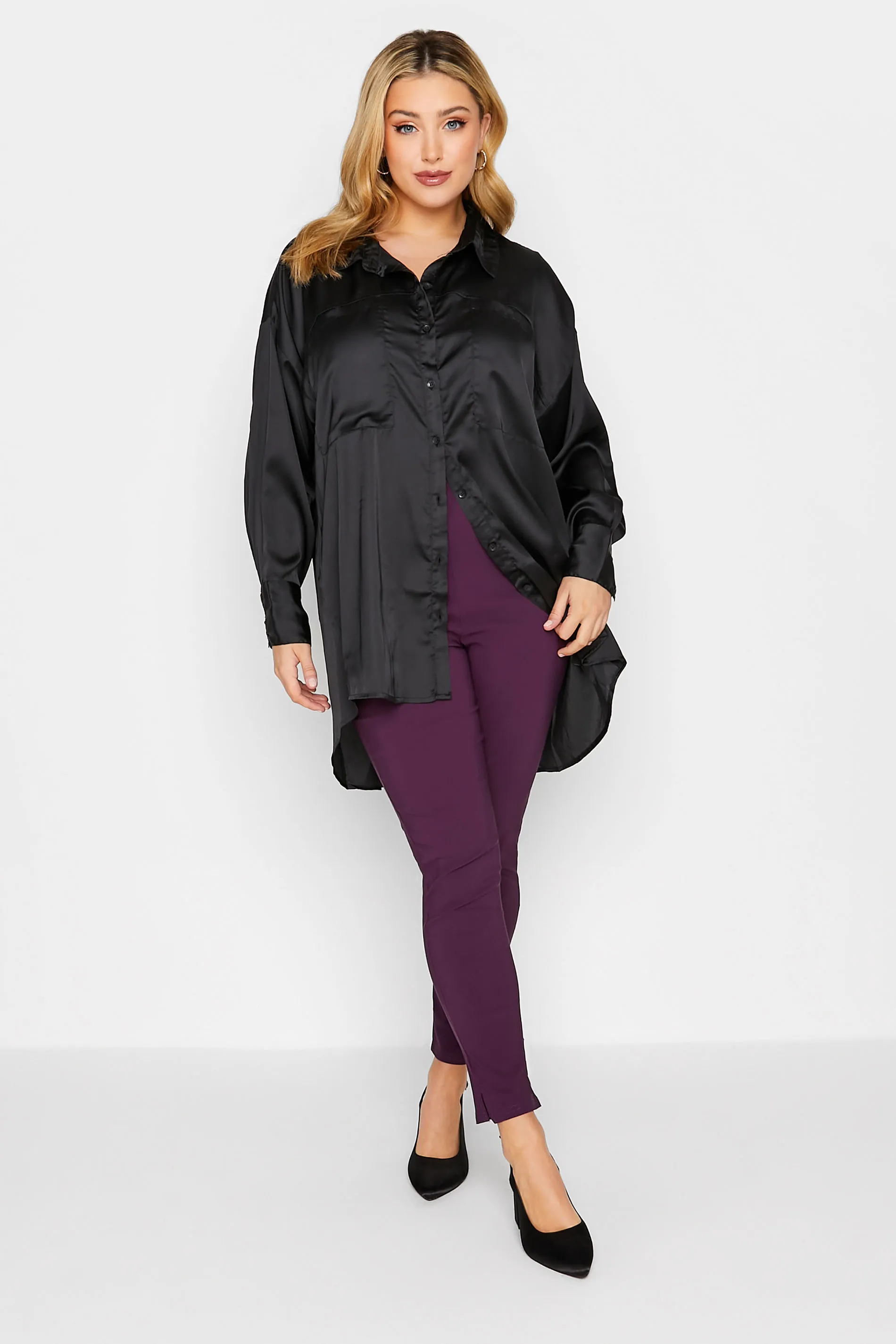 YOURS Curve Purple Stretch Bengaline Slim Leg Trousers